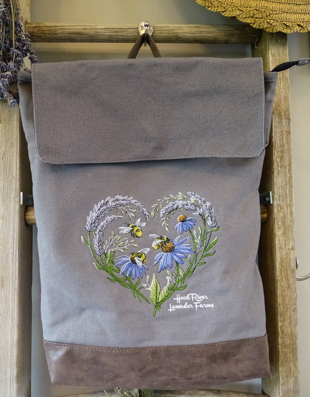 Embroidered Canvas Tote Bag, Lavender Farm Flower Hand Embroidery
